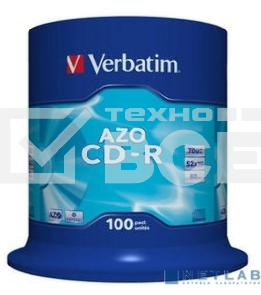 Диск CD-R Verbatim 700Mb 52x 100 шт., DataLife+ Cake Box Pastel Color (43430)