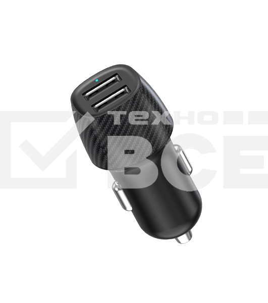 Автомобильное зарядное устройство c двумя портами Rexant (USB-А + USB-A) со световой индикацией, 12Вт, черное