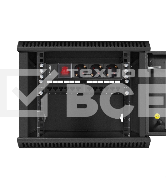 Шкаф телекоммуникационный 10' настенный 6U ExeGate EC-WM-6U.280.G.BLACK (10', 6U, 350x280x287мм (ШхГхВ), передняя дверь закаленное стекло, пыле- и влагозащита IP23, черный RAL 9004)