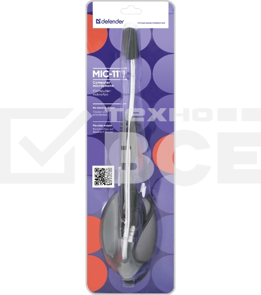 Микрофон компьютерный Defender MIC-111, серый, кабель 1,5 м