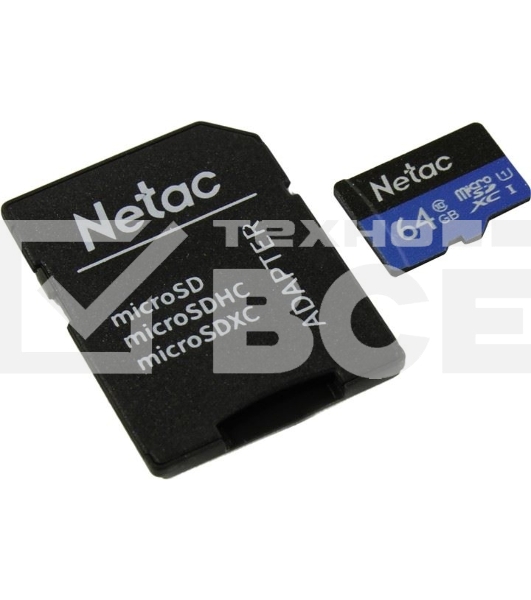 Флеш карта microSDHC 64GB Netac P500 <NT02P500STN-064G-R> (с SD адаптером) 80MB/s