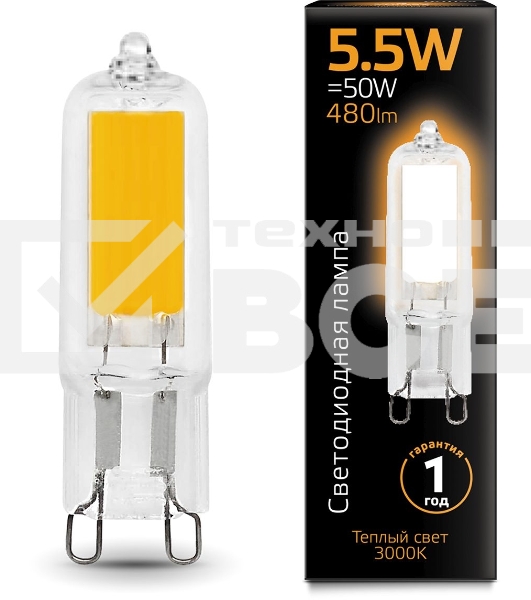 Лампа светодиодная G9 AC220-240V 5.5W 480lm 3000K стекло LED