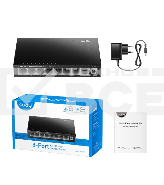 Коммутатор 8-Port 10/100 Mbps Desktop Switch, 8 10/100M RJ45 Ports, Loop Detection, Metal Case, Power Saving, Plug & Play