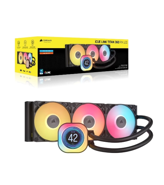 Система жидкостного охлаждения Corsair iCUE LINK TITAN 360 RX LCD (360мм, черный, RGb/ Fans: 3x120мм, 73.5CFM, 36dBA, 2100RPM/ S: 1851, 1700, AM5, AM4)