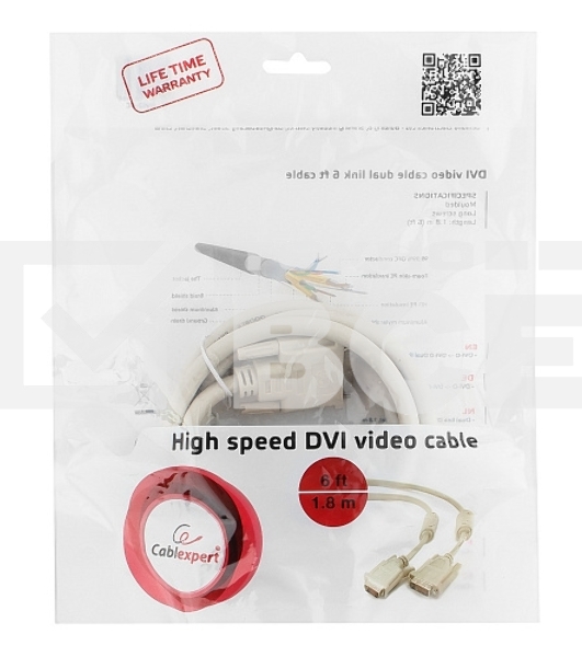 Кабель DVI-D dual link Gembird/Cablexpert CC-DVI2-6C, 25M/25M, 1.8м, экран, феррит.кольца, пакет