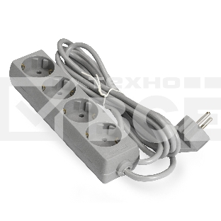 Удлинитель ExeGate ECE-4-3G (EX285814RUS), серый, 3 м, евровилка с заземлением, 4 евророзетки с заземлением, 2200 Вт