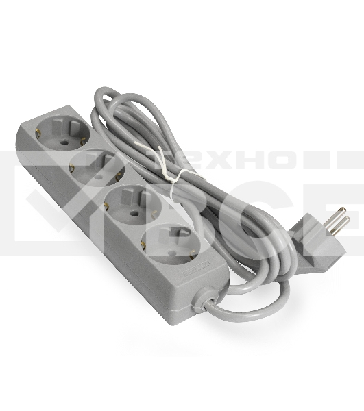 Удлинитель ExeGate ECE-4-3G (EX285814RUS), серый, 3 м, евровилка с заземлением, 4 евророзетки с заземлением, 2200 Вт