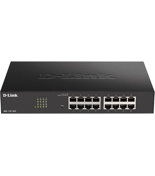 Коммутатор D-Link DGS-1100-16V2/A1A,L2 Smart Switch with 16 10/100/1000Base-T ports8K Mac address, 802.3x Flow Control, 802.3ad Link Aggregation, Port Mirroring, 128 of 802.1Q VLAN, VID range 1-4094, Loopback
