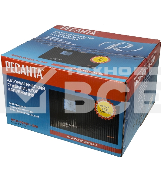 Стабилизатор Ресанта АСН-5 000/1-ЭМ 63/1/6 {220В±2%, Габариты 395х235х183, Вес 18 кг}
