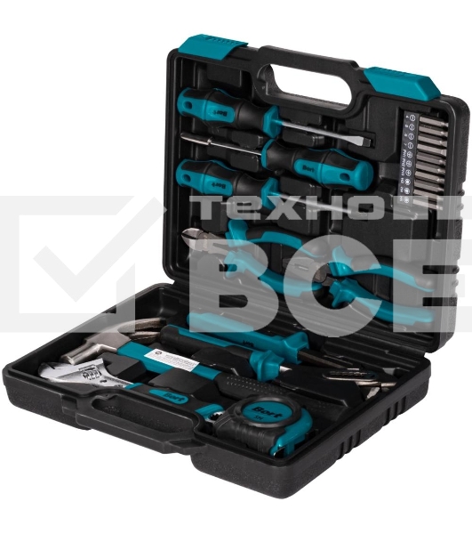 Набор ручного инструмента Bort BTK-19(93412864) Предметов в наборе 19 шт; Материал Сталь; Вес изделия 2,2 кг; Вес брутто=2,64 (Вес нетто=2,64) кг; 36,5 x 6,5 x 22; набор аксессуаров 20 шт; Биты из хромванадиевой стали, Отвертка с двухкомпонентной рукоятко