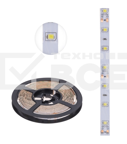 Лента LED 5 м 12 В 2835 6500 К IP23 60 LED/м для БП с клеммами LAMPER