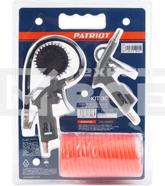 Набор пневмоинструмента Patriot KIT 3C, 3 предмета+3 сопла