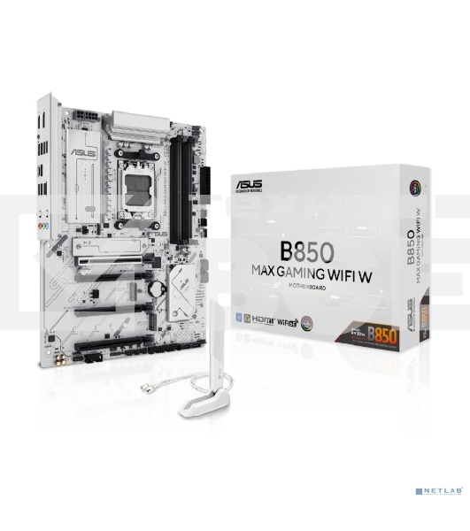Материнская плата ASUS B850 MAX GAMING WIFI W, AM5, AMD B850, 4xDDR5, 4xSATA, 3xM.2, 1xPCIe 5.0 x16, 1xPCIe 4.0 x4, 2xPCIe 3.0 x1, 1xDisplayPort, 1xHDMI, 1x2.5Gb LAN, Wi-Fi 6E, Bluetooth 5.3, 1xUSB-C 10Gbps, 3xUSB-A 10Gbps, 2xUSB-A 5Gbps, 2xUSB-A 2.0, 3x3.5 мм, 7.1, ATX