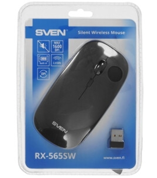 Мышь беспроводная SVEN RX-565SW темно-серый, 1600 dpi, радиоканал, USB, кнопки - 4