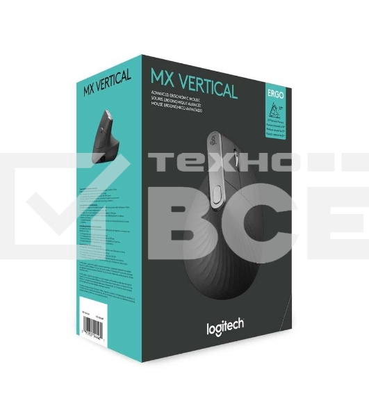 Мышь беспроводная/проводная Logitech MX Vertical графитовый, 4000 dpi, радиоканал, Bluetooth, USB, кнопки - 6