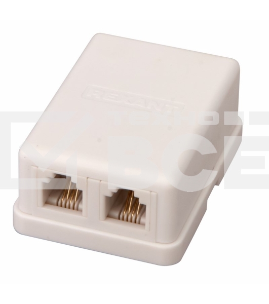 Рoзетка телефонная внешняя, 2 порта RJ-14(6P-4C), категория 3, (50 шт/уп)