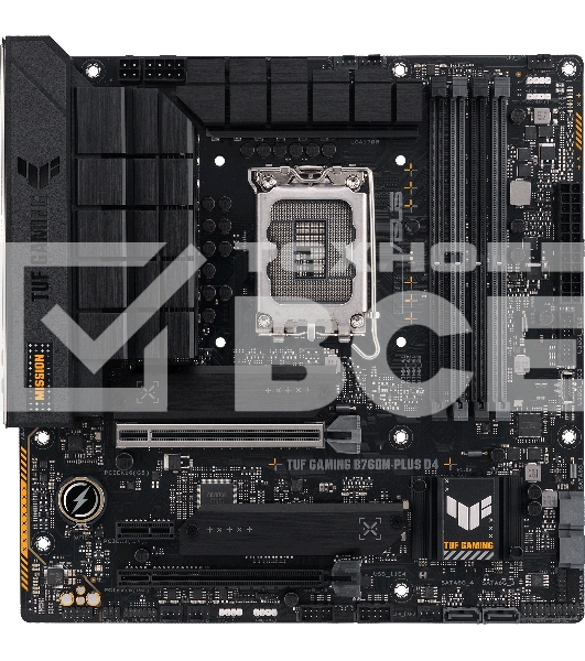 Материнская плата ASUS TUF GAMING B760M-PLUS D4, LGA1700, Intel B760, 4xDDR4, 4xSATA, 2xM.2, 1xPCIe 5.0 x16, 1xPCIe 4.0 x4, 1xPCIe 4.0 x1, 1xDP, 1xHDMI, 1x2.5Gb LAN, Wi-Fi, Bluetooth, 1xUSB-C 20Gbps, 4xUSB-A 10Gbps, 1xUSB-A 5Gbps, 2xUSB-A 2.0, 5x3.5 мм, 7