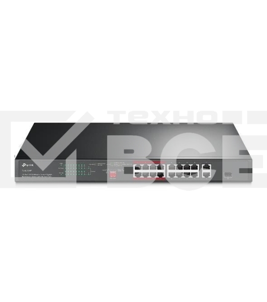 Коммутатор TP-Link 16-port 10/100Mbps + 2-port Gigabit unmanaged switch with 16 PoE+ ports, compliant with 802.3af/at PoE, 150W PoE budget,  support 250m Extend Mode, priority mode and Isolation mode, rackmount, plug and play.