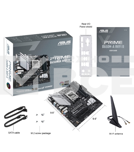 Материнская плата ASUS PRIME B650M-A WIFI II, AM5, AMD B650, 4xDDR5, 4xSATA, 2xM.2, 1xPCI-E 4.0 x16, 2xPCI-E 4.0 x1, 1xHDMI, 1xDP, 1xVGA, 1x 2.5Gb LAN, 2xUSB-A 3.2 Gen 2, 2xUSB-A 3.2 Gen 1, 4xUSB-A 2.0, 3x3.5 мм, 7.1, Micro-ATX