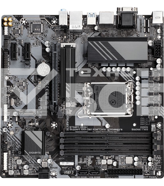 Материнская плата Gigabyte B760M DS3H, LGA 1700, Intel B760, 4xDDR5, 4xSATA, 2xM.2, 1xPCIe 4.0 x16, 2xPCIe x1, 1xHDMI, 1xVGA, 2xDP, 1x 2.5Gb LAN, 3xUSB-A 3.2 Gen 1, 1xUSB-C 3.2 Gen 2, 2xUSB-A 2.0, 3x3.5 мм, 7.1, mATX