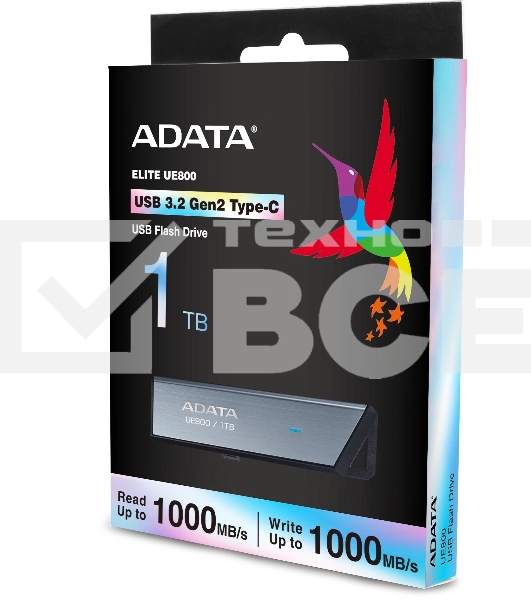Флешка USB ADATA Elite UE800 (AELI-UE800-1T-CSG), 1Tb, Type-C USB 3.2, R/W 1000/1000, серебристый