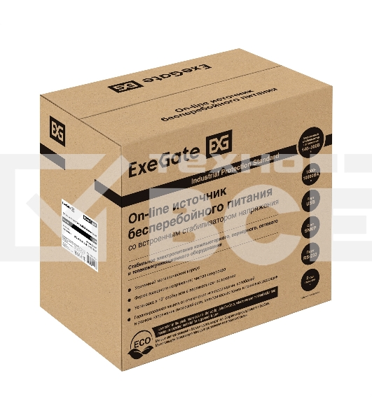 Источник бесперебойного питания On-line ExeGate PowerExpert TL-2000.LCD.AVR.3SH.USB.RS232.SNMP 2000VA/2000W, On-Line, PF=1, LCD, 3*Schuko, RS232, USB, SNMP-slot, встроенные батареи 12V 7.2Ah - 4шт, Tower, металлический корпус, черный