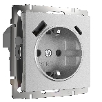 Розетка с заземлением, шторками и USB тип A+C  (серебряный матовый), фото6