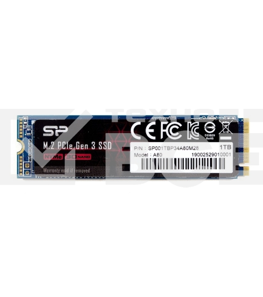 Накопитель SSD Silicon Power P34A80, 1Tb, PCIe 3.0 x4, M.2 2280, NVMe, R/W 3400/3000