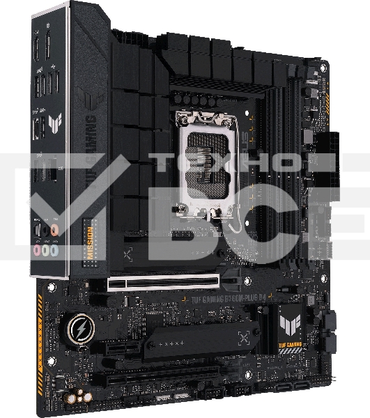 Материнская плата ASUS TUF GAMING B760M-PLUS D4, LGA1700, Intel B760, 4xDDR4, 4xSATA, 2xM.2, 1xPCIe 5.0 x16, 1xPCIe 4.0 x4, 1xPCIe 4.0 x1, 1xDP, 1xHDMI, 1x2.5Gb LAN, Wi-Fi, Bluetooth, 1xUSB-C 20Gbps, 4xUSB-A 10Gbps, 1xUSB-A 5Gbps, 2xUSB-A 2.0, 5x3.5 мм, 7