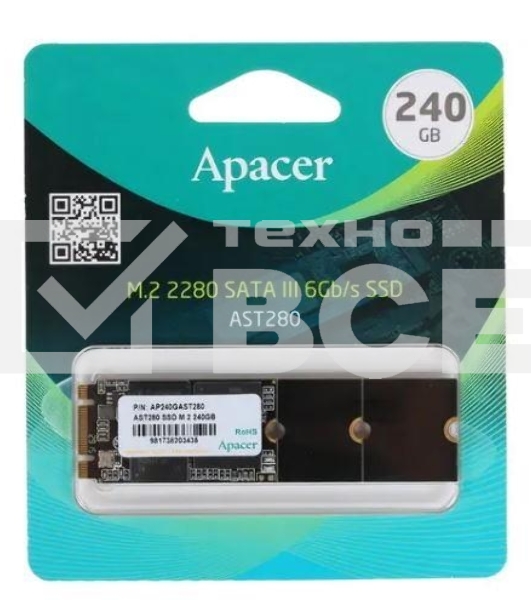 Накопитель SSD Apacer AST280, 240Gb, M.2 2280, SATA III, R/W 520/495