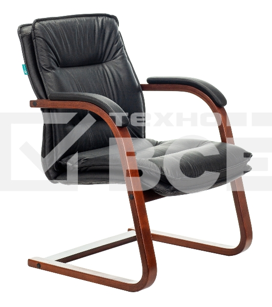 Кресло офисное Бюрократ T-9927WALNUT-AV черный, кожа, полозья дерево