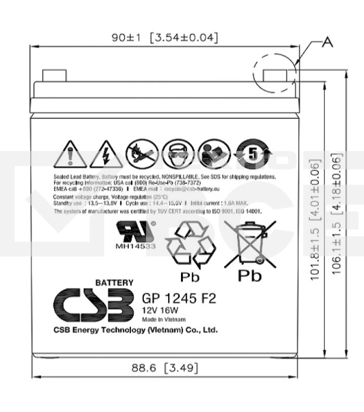 Батарея CSB GP 1245 (12V 4.5Ah 16W) клемма  F1 ( бюджетная версия )