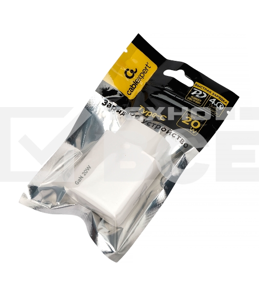 Зарядное устройство Cablexpert MP3A-PC-59, 20Вт GaN, 3А, QC4.0/PD, 1xType-C, белый, пакет