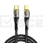 Кабель Rexant Type-C – Type-C, 5А, 100Вт, 1м, в черной нейлоновой оплетке со световой индикацией, фото 1