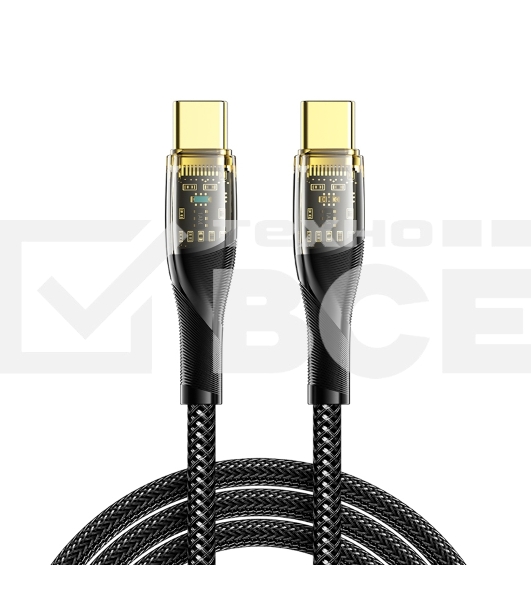 Кабель Rexant Type-C – Type-C, 5А, 100Вт, 1м, в черной нейлоновой оплетке со световой индикацией