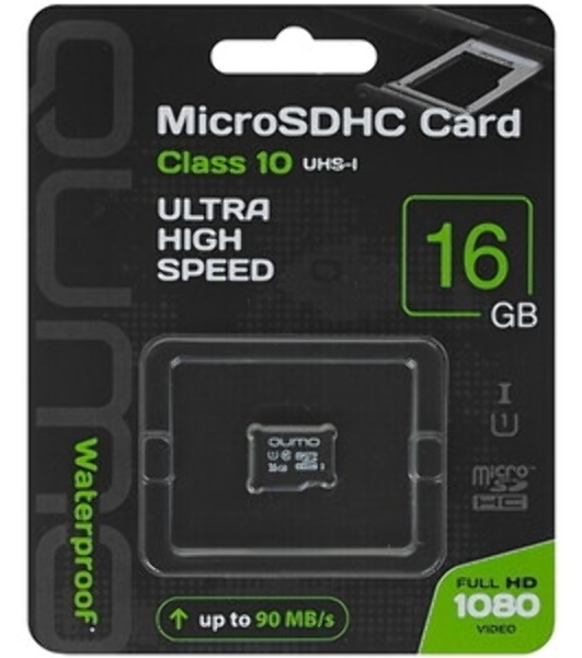 Флеш карта QUMO QM16GMICSDHC10U1 16Gb MicroSDHC Class 10 UHS-I, SD adapter