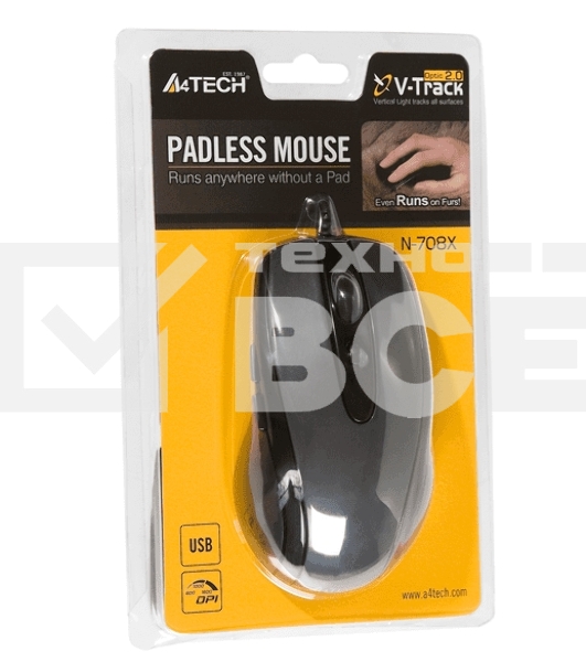 Мышь проводная A4Tech N-708X серый глянец/черный, 1600 dpi, USB, кнопки - 6