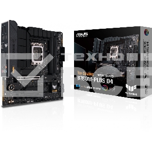 Материнская плата ASUS TUF GAMING B760M-PLUS D4, LGA1700, Intel B760, 4xDDR4, 4xSATA, 2xM.2, 1xPCIe 5.0 x16, 1xPCIe 4.0 x4, 1xPCIe 4.0 x1, 1xDP, 1xHDMI, 1x2.5Gb LAN, Wi-Fi, Bluetooth, 1xUSB-C 20Gbps, 4xUSB-A 10Gbps, 1xUSB-A 5Gbps, 2xUSB-A 2.0, 5x3.5 мм, 7