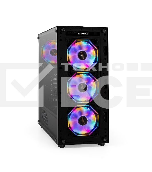 Компьютерный корпус Miditower ExeGate i3 BASE-NPX500 (ATX, БП 500NPX с вент. 12 см, с окном, 1*USB+1*USB3.0, аудио, 4 вент. 12см с RGB подсветкой)