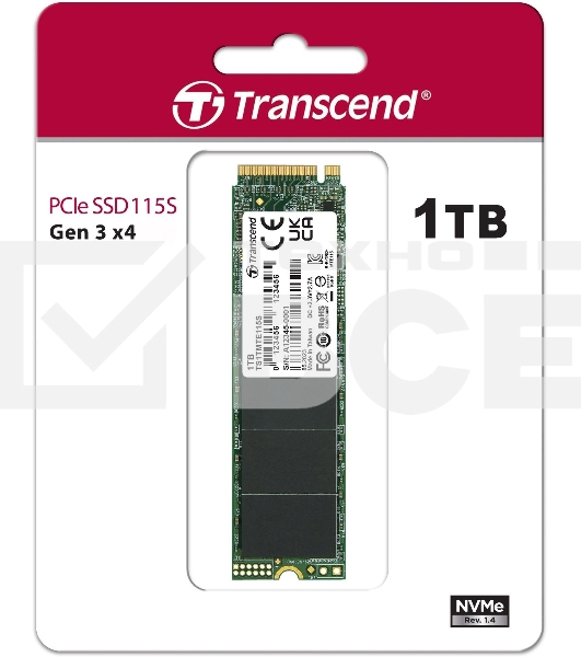 Накопитель SSD Transcend 115S, 1Tb, PCIe 3.0 x4, M.2 2280, NVMe, R/W 3200/2000