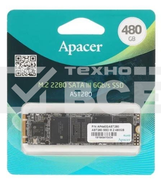 Накопитель SSD Apacer AST280, 480Gb, M.2 2280, SATA III, R/W 520/495