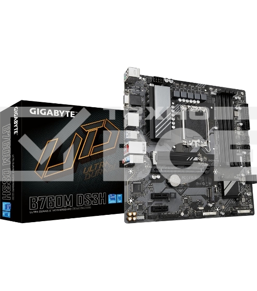 Материнская плата Gigabyte B760M DS3H, LGA 1700, Intel B760, 4xDDR5, 4xSATA, 2xM.2, 1xPCIe 4.0 x16, 2xPCIe x1, 1xHDMI, 1xVGA, 2xDP, 1x 2.5Gb LAN, 3xUSB-A 3.2 Gen 1, 1xUSB-C 3.2 Gen 2, 2xUSB-A 2.0, 3x3.5 мм, 7.1, mATX
