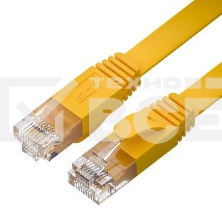 Патч-корд GCR PROF плоский прямой 15.0m, UTP медь кат.6, желтый, 30 AWG, ethernet high speed 10 Гбит/с, RJ45, T568B, GCR-52826