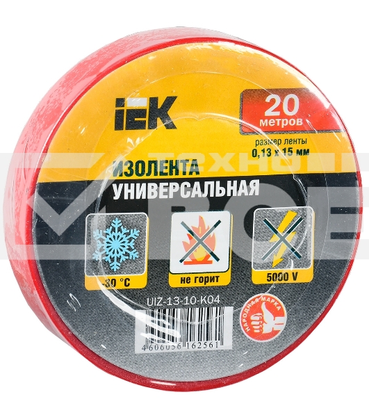 Изолента Iek UIZ-13-10-K04 0,13х15 мм красная 20 метров ИЭК