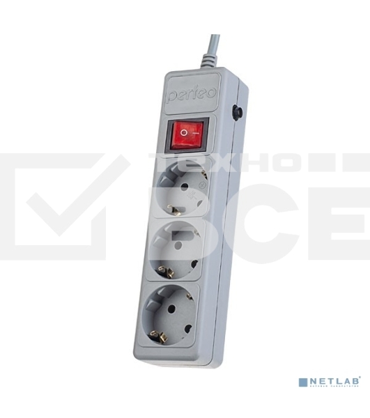 Сетевой фильтр Perfeo 'POWER+',PF_A4669 (5,0 м, 3 розетки, серый (PF-PP-3/5,0-G))
