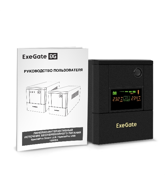 Источник бесперебойного питания ExeGate SpecialPro Smart LLB-1000.LCD.AVR.8C13 (1000VA/700W, LCD, 8*C13, батарея 12V 7.2Ah - 2 шт., металлический корпус, Black)
