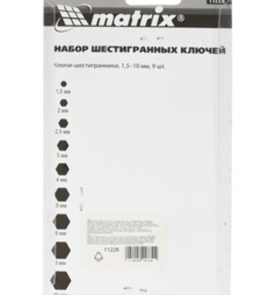 Набор ключей имбусовых Matrix 11226 HEX, 1,5–10 мм, CrV, 9 шт.