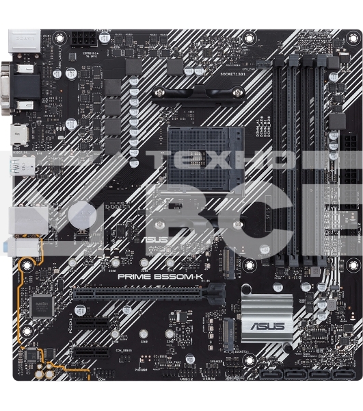 Материнская плата ASUS PRIME B550M-K, AM4, AMD B550, 4xDDR4, 4xSATA, 2xM.2, 1xPCIe 4.0 x16, 2xPCIe x1, 1xDVI-D, 1xHDMI, 1xVGA, 1x 1Gb LAN, 4xUSB 3.2 Gen 1, 2xUSB 3.2 Gen 2, 3x3.5 мм, 7.1, mATX
