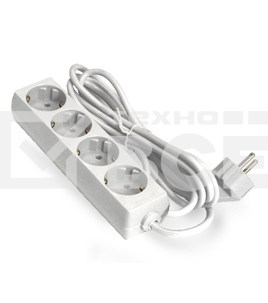 Удлинитель ExeGate ECE-4-5W (EX285818RUS), белый, 5 м, евровилка с заземлением, 4 евророзетки с заземлением, 2200 Вт