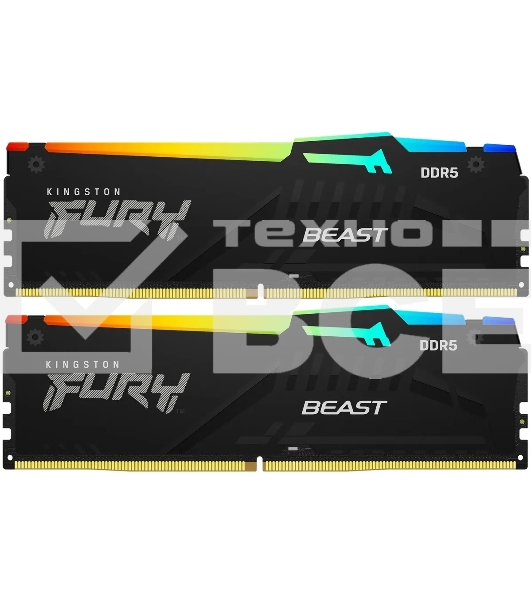 Оперативная память Kingston Fury Beast, DDR5, 32GB (2x16GB), 6000MHz, CL30, с радиаторами, RGB, черный